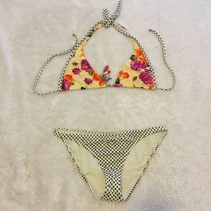2 piece floral and polka dot bikini